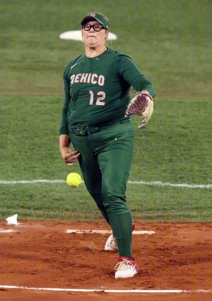 Dallas Escobedo of Team Mexico pitches in the first inning against Team Italy during the Softball Opening Round on day two of the Tokyo 2020 Olympic...