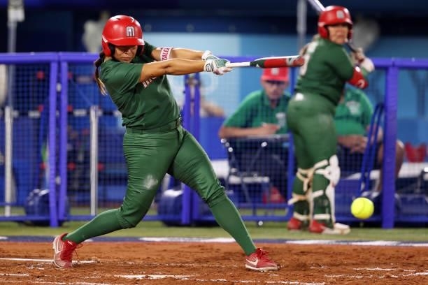 Chelsea Gonzales of Team Mexico bats in the second inning against Team Italy during the Softball Opening Round on day two of the Tokyo 2020 Olympic...