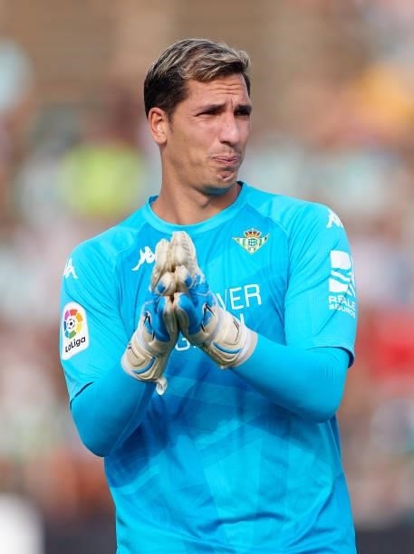 Joel Robles of Real Betis looks on during a Pre Season Friendly Match between Real Betis and Wolverhampton Wanderers at Estadio Municipal de la Linea...
