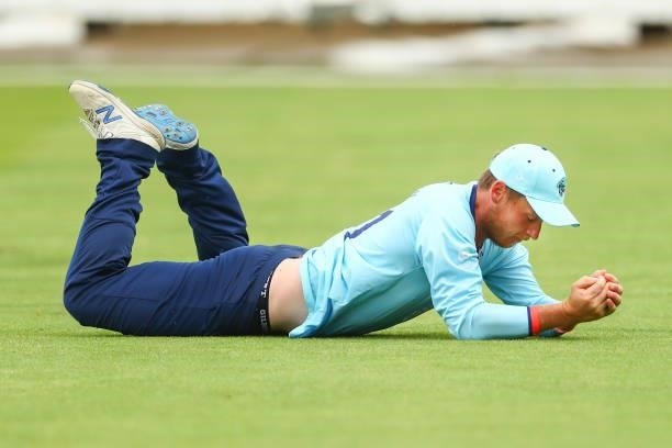 Tom Westley of Essex catches out Max Holden of Middlesex during the Royal London Cup match between Essex and Middlesex at Cloudfm County Ground on...