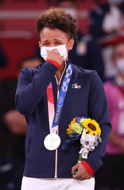Silver medalist Amandine Buchard of Team France poses on the podium during the medal ceremony for the Women’s Judo 52kg on day two of the Tokyo 2020...