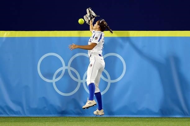 Laura Vigna of Team Italy attempts to make a catch against Team Mexico during the Softball Opening Round on day two of the Tokyo 2020 Olympic Games...