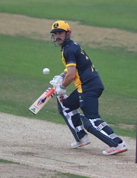 Hamish Rutherford of Glamorgan bats during the Royal London Cup match between Northamptonshire and Glamorgan at The County Ground on July 25, 2021 in...