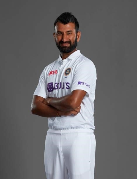 Cheteshwar Pujara of India poses during a portrait session at the Radisson Blu Hotel on July 23, 2021 in Durham, England.