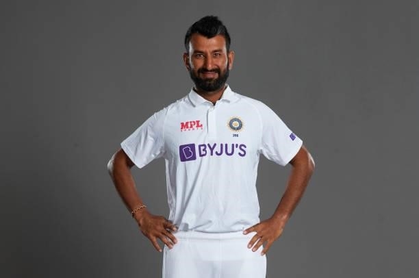 Cheteshwar Pujara of India poses during a portrait session at the Radisson Blu Hotel on July 23, 2021 in Durham, England.
