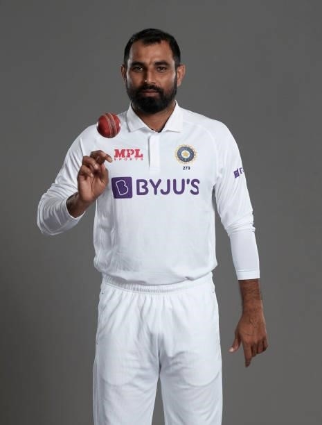 Mohammed Shami of India poses during a portrait session at the Radisson Blu Hotel on July 23, 2021 in Durham, England.