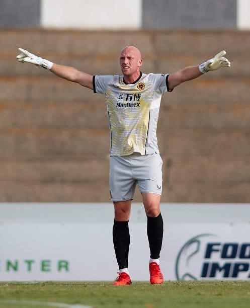 John Ruddy of Wolverhampton Wanderers reacts during a Pre Season Friendly Match between Real Betis and Wolverhampton Wanderers at Estadio Municipal...