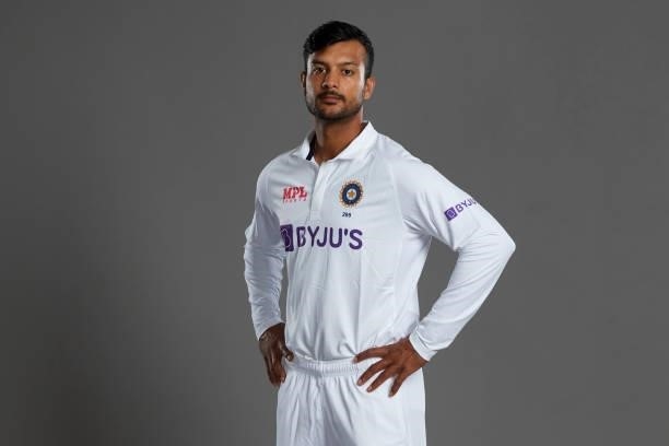 Mayank Agarwal of India poses during a portrait session at the Radisson Blu Hotel on July 23, 2021 in Durham, England.