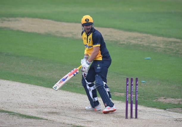 Hamish Rutherford of Glamorgan is bowled out by Ben Sanderson of Northamptonshire during the Royal London Cup match between Northamptonshire and...
