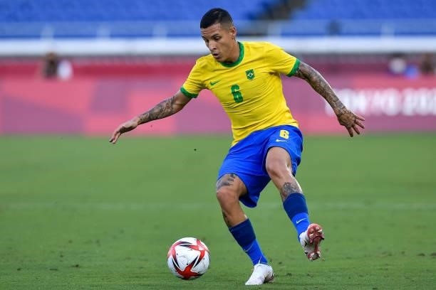 Guilherme Arana of Brazil during the Tokyo 2020 Olympic Mens Football Tournament match between Brazil and Ivory Coast at Nissan Stadium on July 25,...