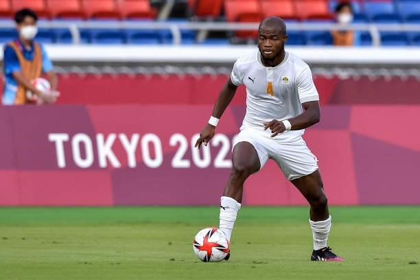 Kouadio-Yves Dabila of Ivory Coast during the Tokyo 2020 Olympic Mens Football Tournament match between Brazil and Ivory Coast at Nissan Stadium on...