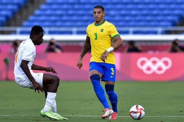 Wilfried Singo of Ivory Coast and Diego Carlos of Brazil during the Tokyo 2020 Olympic Mens Football Tournament match between Brazil and Ivory Coast...