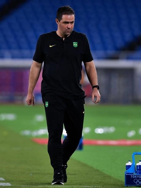 Coach Andre Jardine of Brazil during the Tokyo 2020 Olympic Mens Football Tournament match between Brazil and Ivory Coast at Nissan Stadium on July...