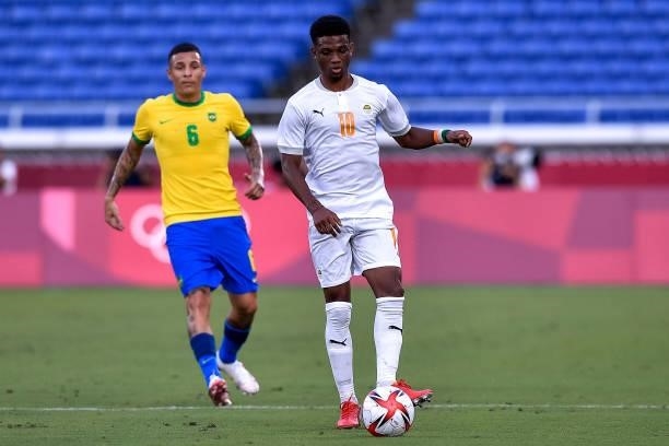 Amad Diallo of Ivory Coast during the Tokyo 2020 Olympic Mens Football Tournament match between Brazil and Ivory Coast at Nissan Stadium on July 25,...
