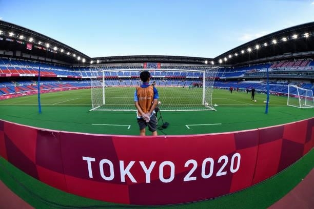 General view of Nissan Stadium during the Tokyo 2020 Olympic Mens Football Tournament match between Brazil and Ivory Coast at Nissan Stadium on July...