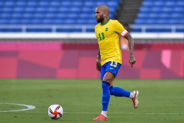 Dani Alves of Brazil during the Tokyo 2020 Olympic Mens Football Tournament match between Brazil and Ivory Coast at Nissan Stadium on July 25, 2021...
