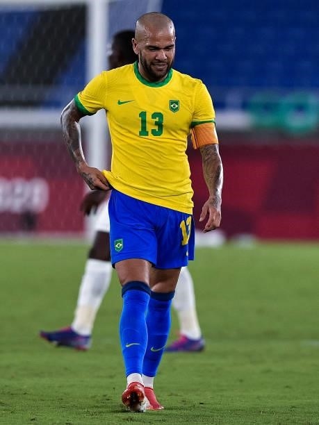 Dani Alves of Brazil during the Tokyo 2020 Olympic Mens Football Tournament match between Brazil and Ivory Coast at Nissan Stadium on July 25, 2021...