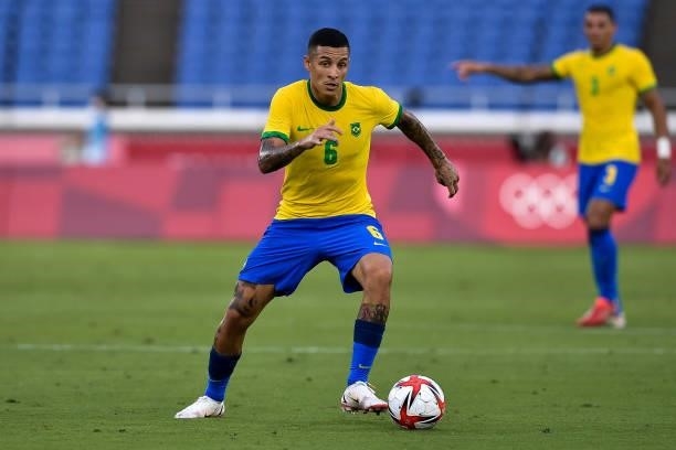 Guilherme Arana of Brazil during the Tokyo 2020 Olympic Mens Football Tournament match between Brazil and Ivory Coast at Nissan Stadium on July 25,...