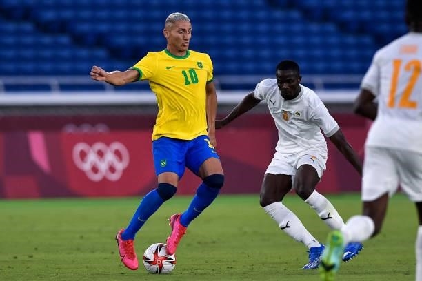 Richarlison of Brazil during the Tokyo 2020 Olympic Mens Football Tournament match between Brazil and Ivory Coast at Nissan Stadium on July 25, 2021...