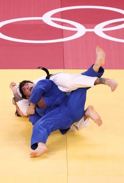 Hifumi Abe of Team Japan defeats Daniel Cargnin of Team Brazil during the during the Men’s Judo 66kg Semifinal of Table A on day two of the Tokyo...