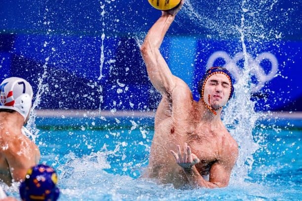 Alberto Munarriz of Spain during the Tokyo 2020 Olympic Waterpolo Tournament Men match between Team Serbia and Team Spain at Tatsumi Waterpolo Centre...