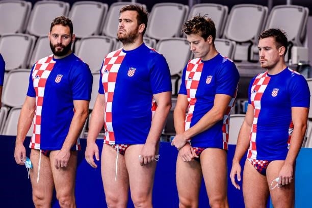 Team Croatia during the Tokyo 2020 Olympic Waterpolo Tournament Men match between Team Croatia and Team Kazakhstan at Tatsumi Waterpolo Centre on...