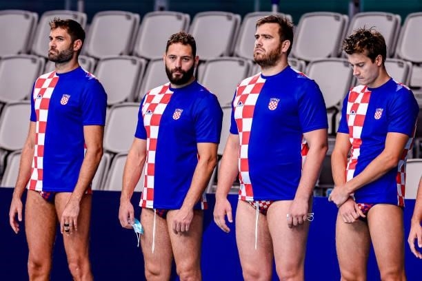 Team Croatia during the Tokyo 2020 Olympic Waterpolo Tournament Men match between Team Croatia and Team Kazakhstan at Tatsumi Waterpolo Centre on...