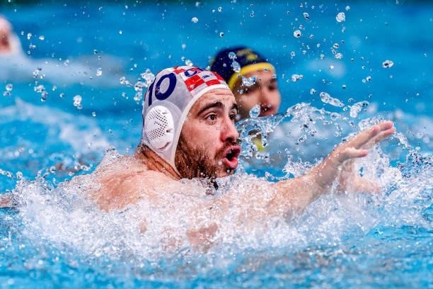 Josip Vrlic of Croatia during the Tokyo 2020 Olympic Waterpolo Tournament Men match between Team Croatia and Team Kazakhstan at Tatsumi Waterpolo...