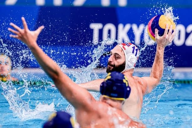 Paulo Obradovic of Croatia during the Tokyo 2020 Olympic Waterpolo Tournament Men match between Team Croatia and Team Kazakhstan at Tatsumi Waterpolo...
