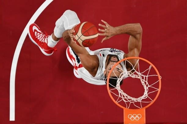 Rudy Gobert of Team France dunks against Team United States of America during the first half of the Men's Preliminary Round Group B game on day two...