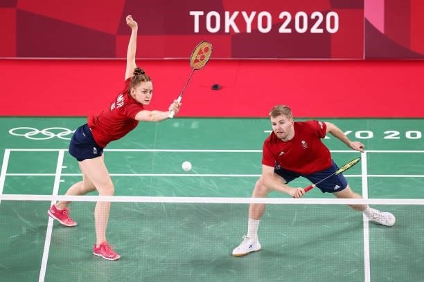 Ellis Marcus and Lauren Smith of Team Great Britain compete against Joshua Hurlburt-Yu and Josephine Wu of Team Canada during a Mixed Doubles Group B...