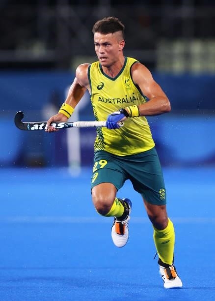 Tim Brand of Team Australia makes a run during the Men's Preliminary Pool A match between India and Australia on day two of the Tokyo 2020 Olympic...