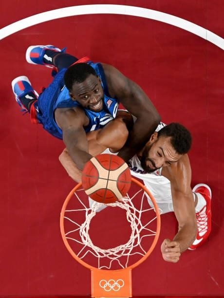 Draymond Green of Team United States and Rudy Gobert of Team France battle for possesion of the ball during the first half of the Men's Preliminary...