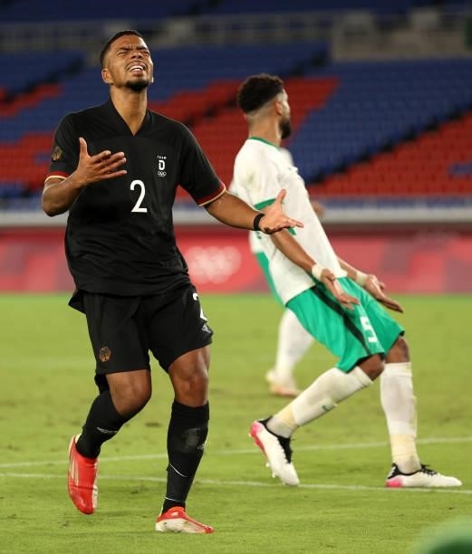 Benjamin Henrichs of Team Germany reacts after a missed chance during the Men's First Round Group D match between Saudi Arabia and Germany on day two...