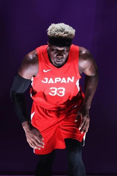 Ira Brown of Team Japan takes to the court during the Men's Pool Round match between Latvia and Japan on day two of the Tokyo 2020 Olympic Games at...