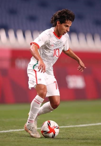 Diego Lainez of Team Mexico in possession during the Men's First Round Group A match between Japan and Mexico on day two of the Tokyo 2020 Olympic...