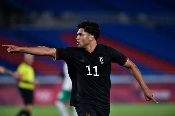 Nadiem Amiri of Germany celebrates after scoring his sides first goal during the Tokyo 2020 Olympic Mens Football Tournament match between Saudi...