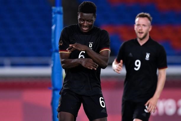 Ragnar Ache of Germany celebrates after scoring his sides second goal during the Tokyo 2020 Olympic Mens Football Tournament match between Saudi...