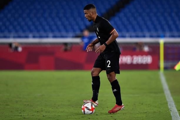 Benjamin Henrichs of Germany during the Tokyo 2020 Olympic Mens Football Tournament match between Saudi Arabia and Germany at Nissan Stadium on July...