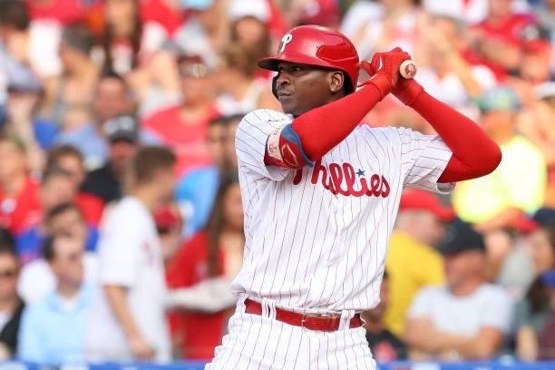 Didi Gregorius of the Philadelphia Phillies in action against the Atlanta Braves during a game at Citizens Bank Park on July 24, 2021 in...