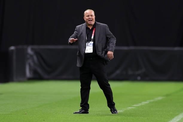 Shawky Gharieb, Head Coach of Team Egypt reacts during the Men's First Round Group C match between Egypt and Argentina on day two of the Tokyo 2020...