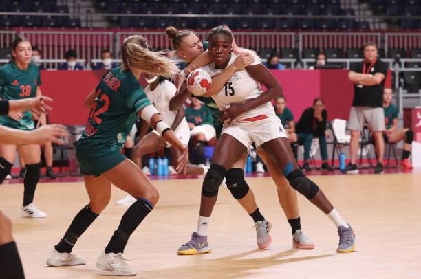 Kalidiatou Niakate of France in action during the match between France and Hungary on day two of the Tokyo 2020 Olympic Games at Yoyogi National...