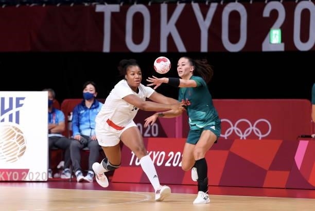 Pauletta Foppa of France in action during the match between France and Hungary on day two of the Tokyo 2020 Olympic Games at Yoyogi National Stadium...