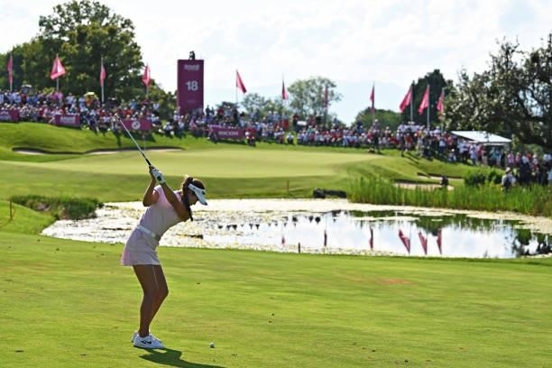 Yealimi Noh of United States second shot on the eighteenth hole during day four of the The Amundi Evian Championship at Evian Resort Golf Club on...