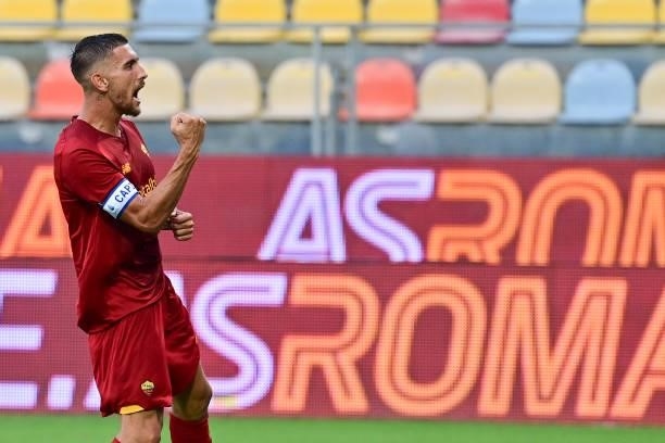 Lorenzo Pellegrini celebrates after scoring the goal during a Friendly match between AS Roma v Debreceni at Benito Stirpe Stadium in Frosinone