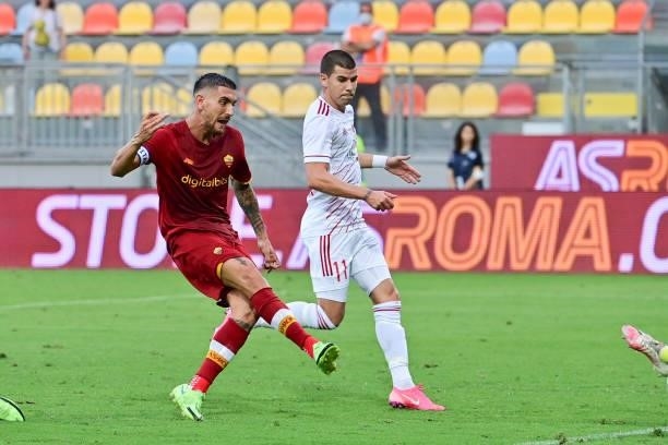 Lorenzo Pellegrini scores the goal during a Friendly match between AS Roma v Debreceni at Benito Stirpe Stadium in Frosinone