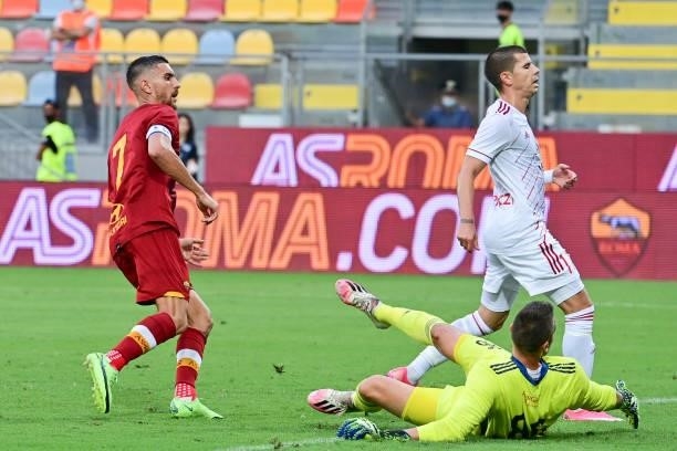Lorenzo Pellegrini scores the goal during a Friendly match between AS Roma v Debreceni at Benito Stirpe Stadium in Frosinone