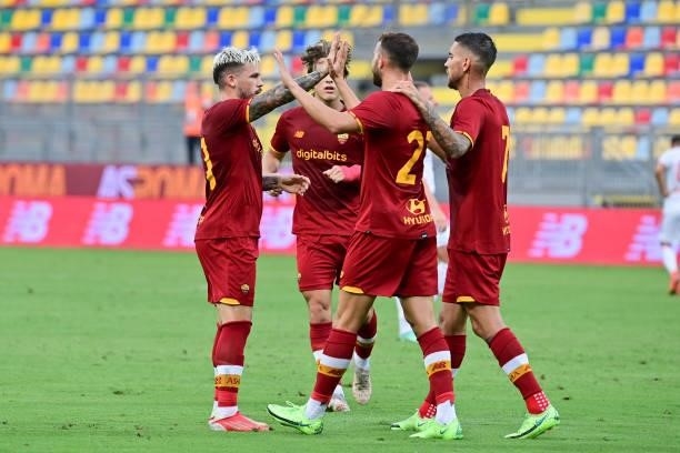 Roma players celebrate during a Friendly match between AS Roma v Debreceni at Benito Stirpe Stadium in Frosinone