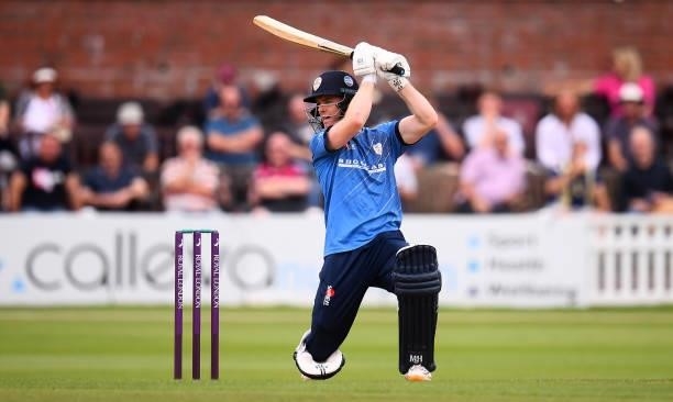 Brooke Guest of Derbyshire plays a shot during the Royal London One Day Cup match between Somerset and Derbyshire at The Cooper Associates County...