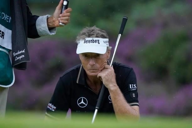 Bernhard Langer of Germany in action during the final round of the Senior Open presented by Rolex at Sunningdale Golf Club on July 25, 2021 in...